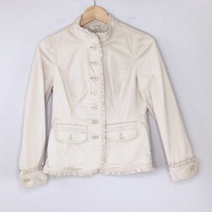 WHBM beige cream ruffle military jacket 0